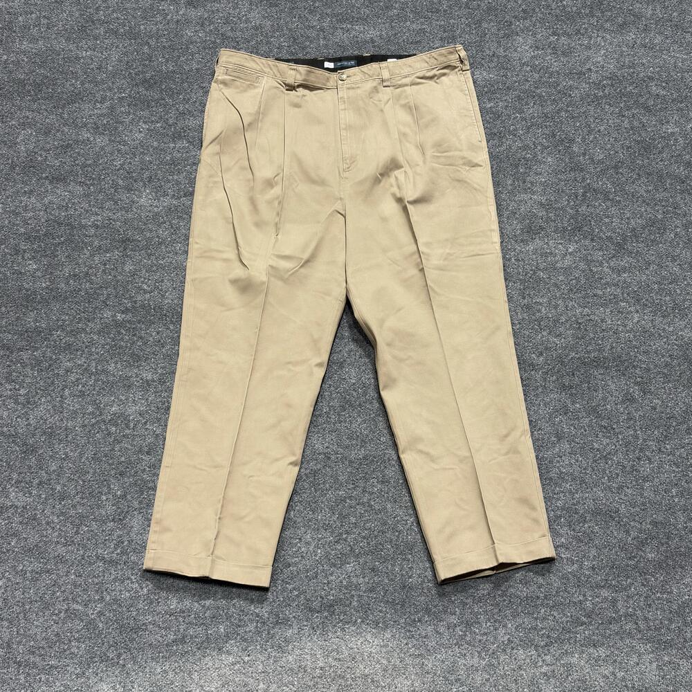 Harbor Bay Pants Mens 44x30 Brown Continuous Comfort Waistband Pleated Chino